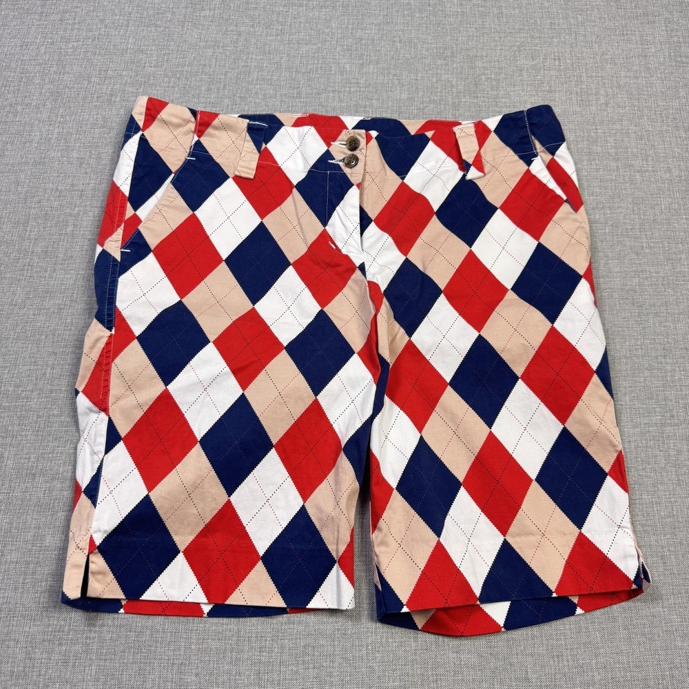 Loudmouth Argyle Golf Shorts Womens 8 Multicolor Twill Flat Front 9 Inseam